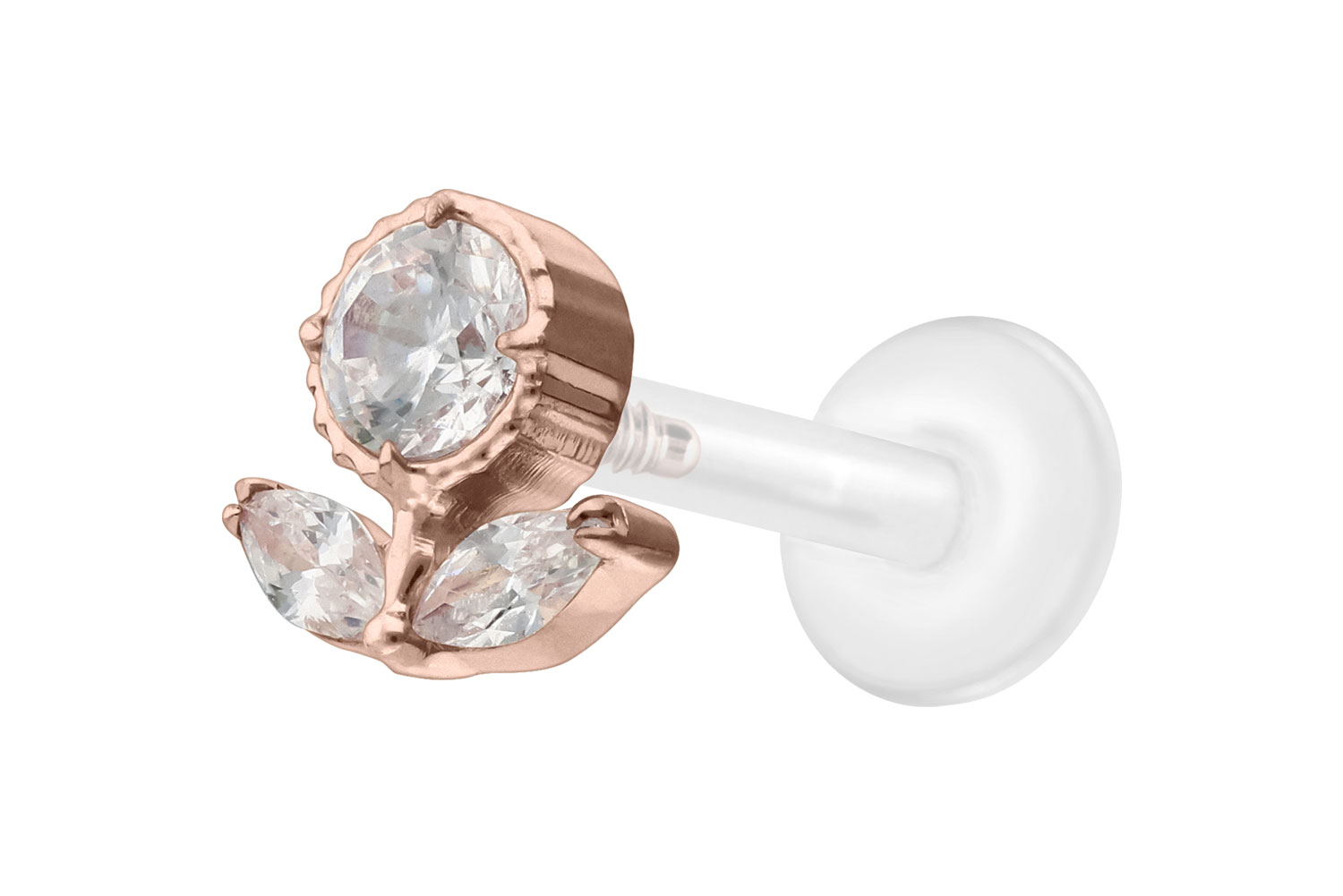 PTFE Labret Piercing mit Innengewinde + Titan-Aufsatz KRISTALLBLUME
